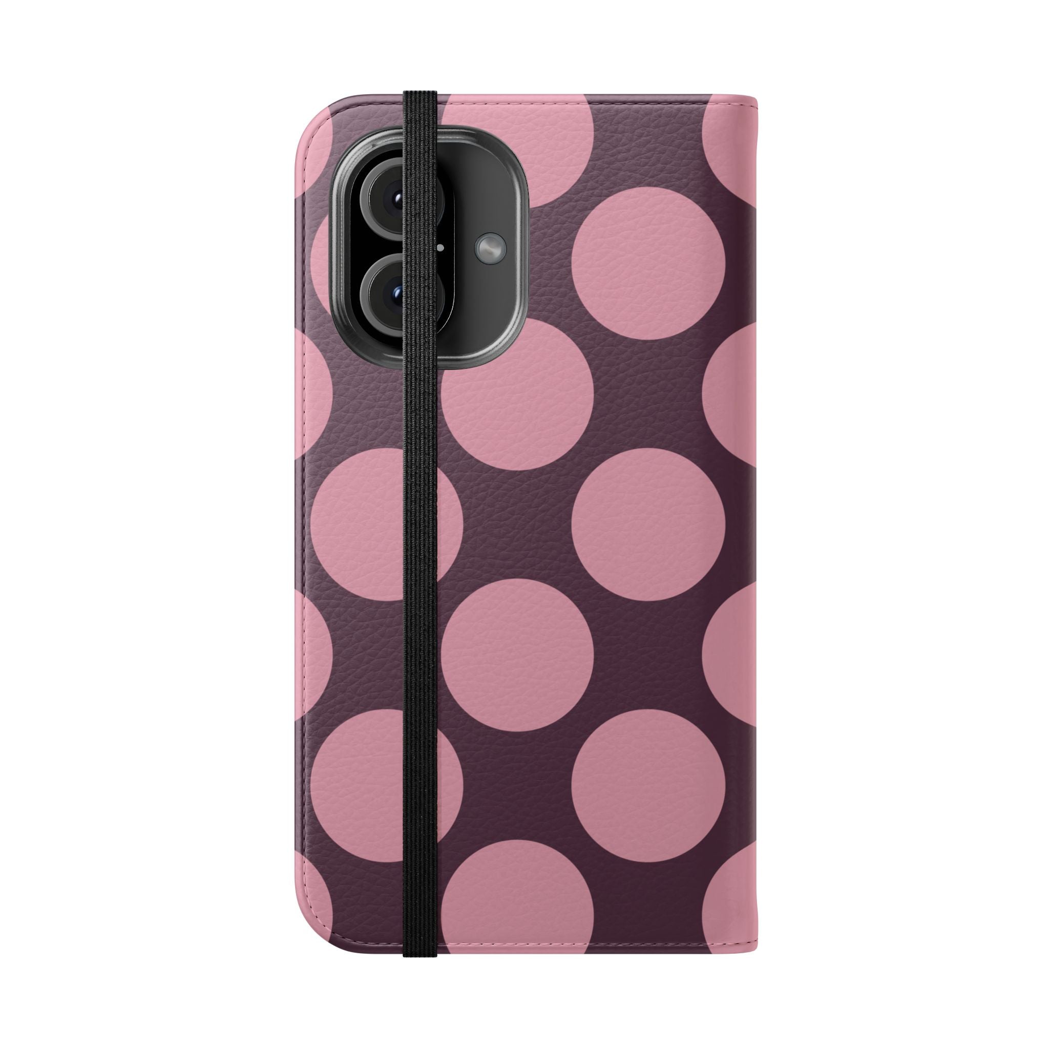 iPhone 16 Vegan Leather Wallet Case – Pink Plum Polka Dot Design - VYIR