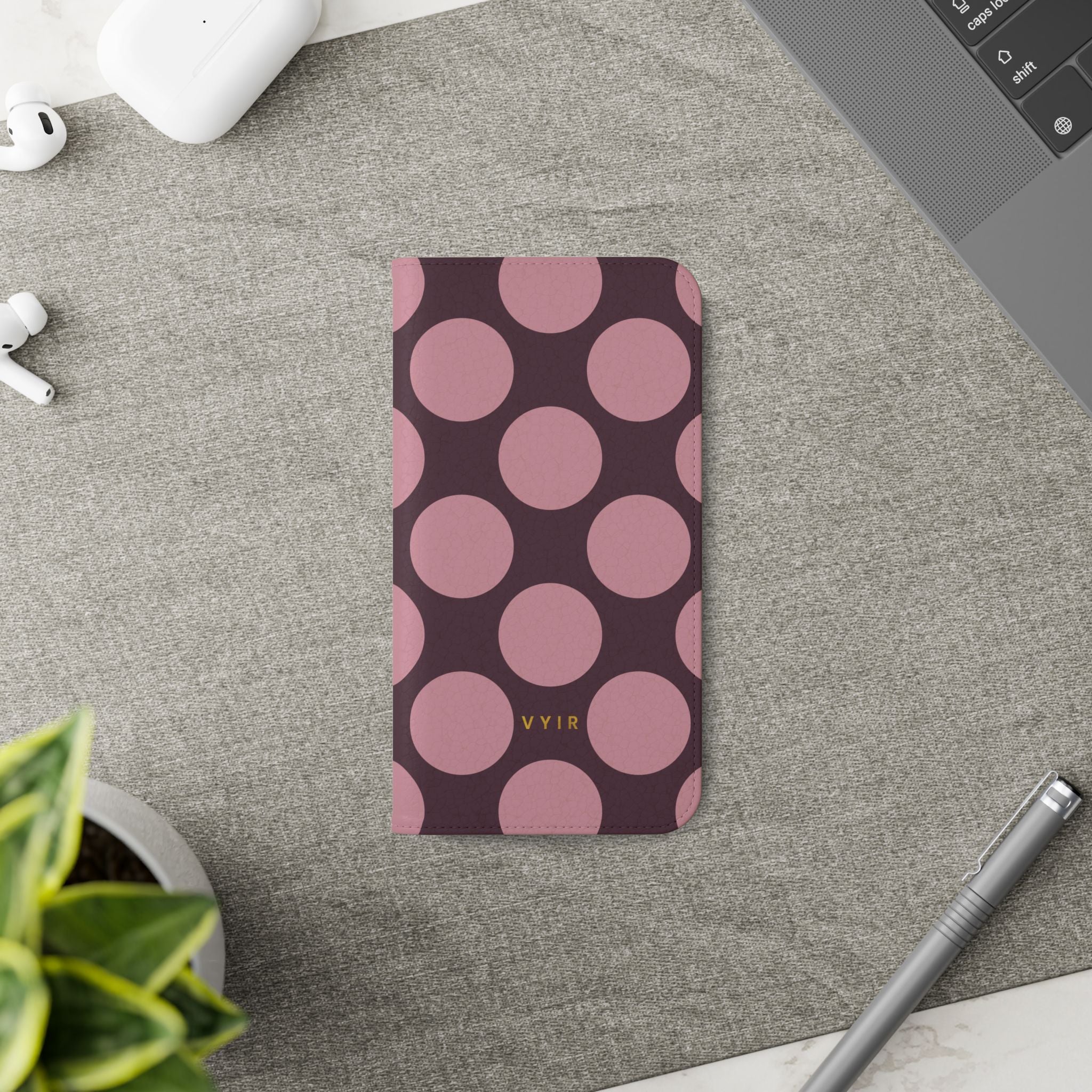 iPhone 11 Pro Vegan Leather Wallet Case – Pink Plum Polka Dot Design - VYIR