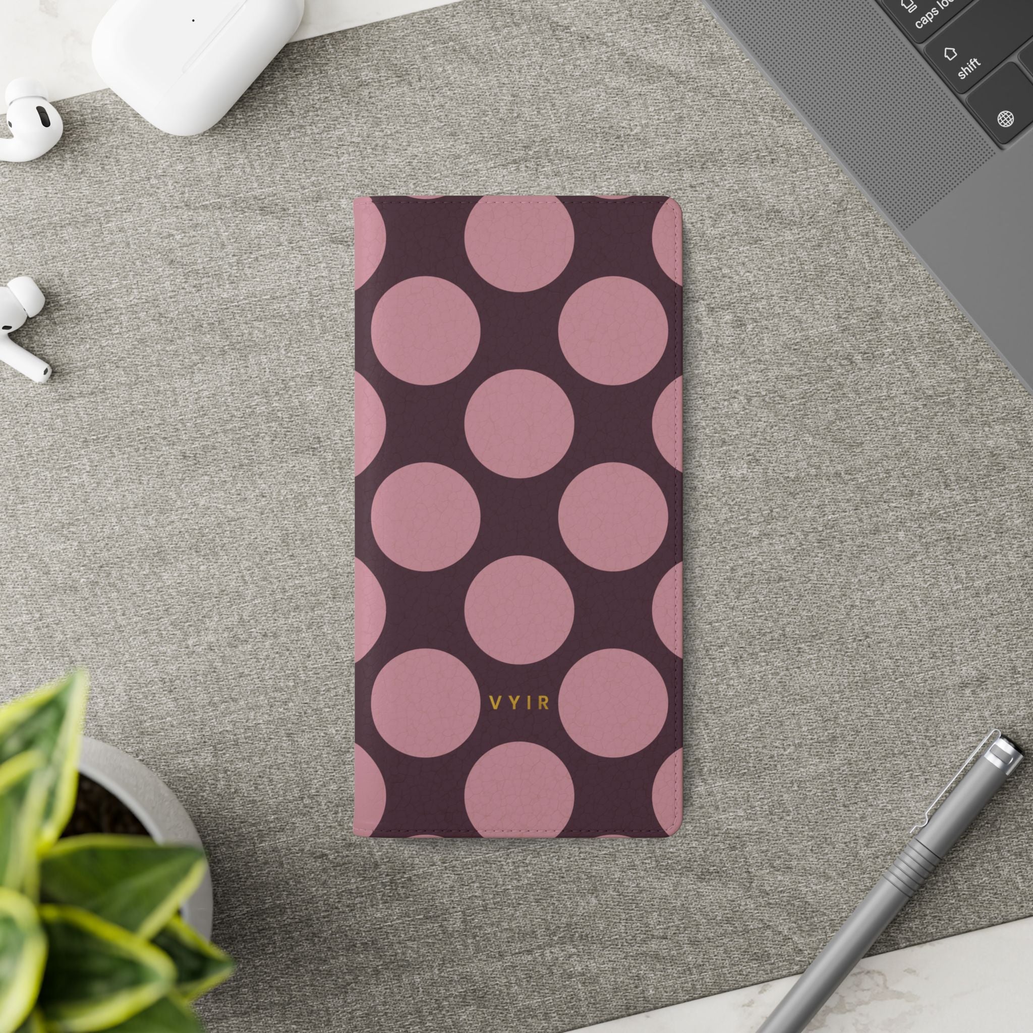 Samsung Galaxy S21 Ultra Vegan Leather Wallet Case – Pink Plum Polka Dot Design - VYIR