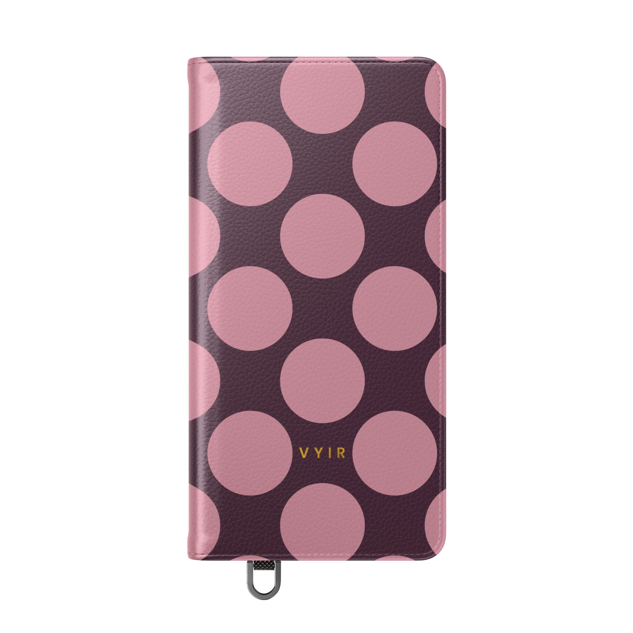 Samsung Galaxy S25 Ultra Vegan Leather Wallet Case – Pink Plum Polka Dot Design - VYIR