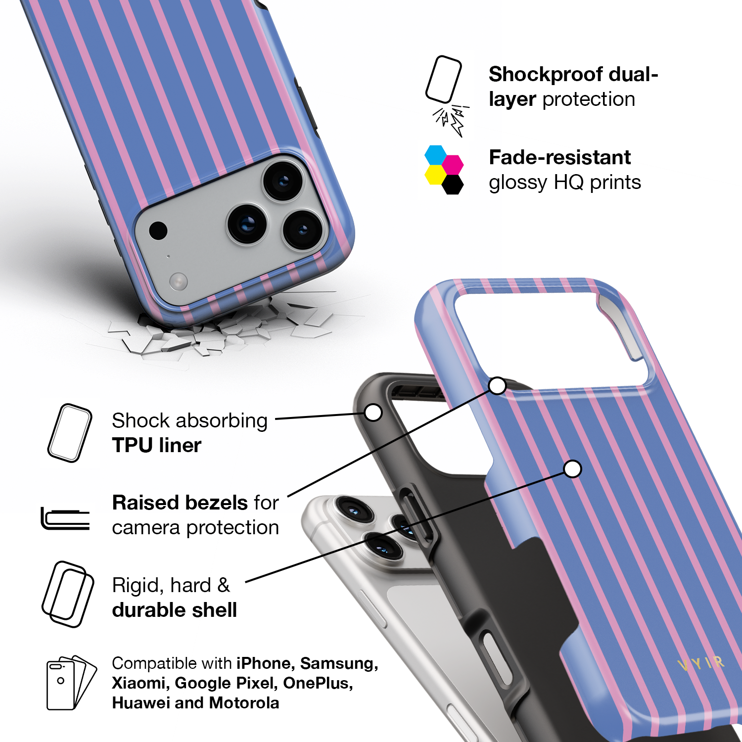 Vertical Stripes, Periwinkle Dream - Shockproof Phone Case
