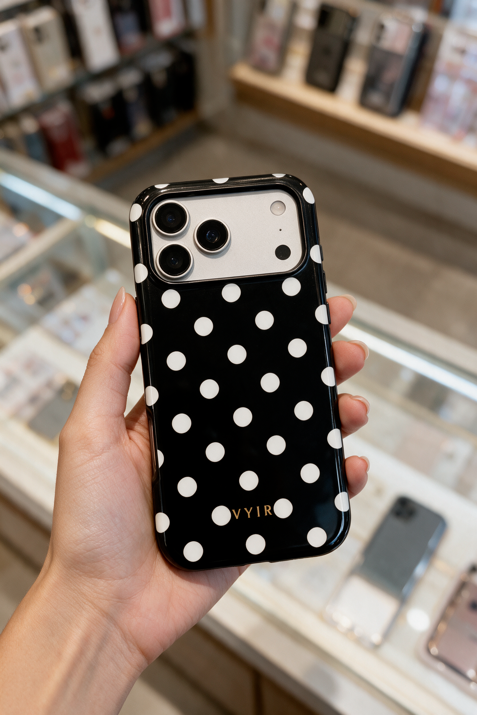 Classic Polka Dots, Black Noir - Shockproof MagSafe iPhone Case