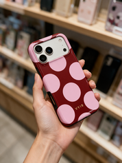 Large Polka Dots, Burgundy Pink - Shockproof MagSafe iPhone Case