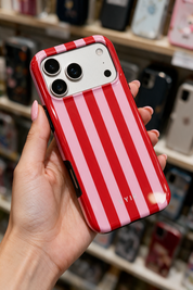 Vertical Stripes, Red Blush - Shockproof Phone Case