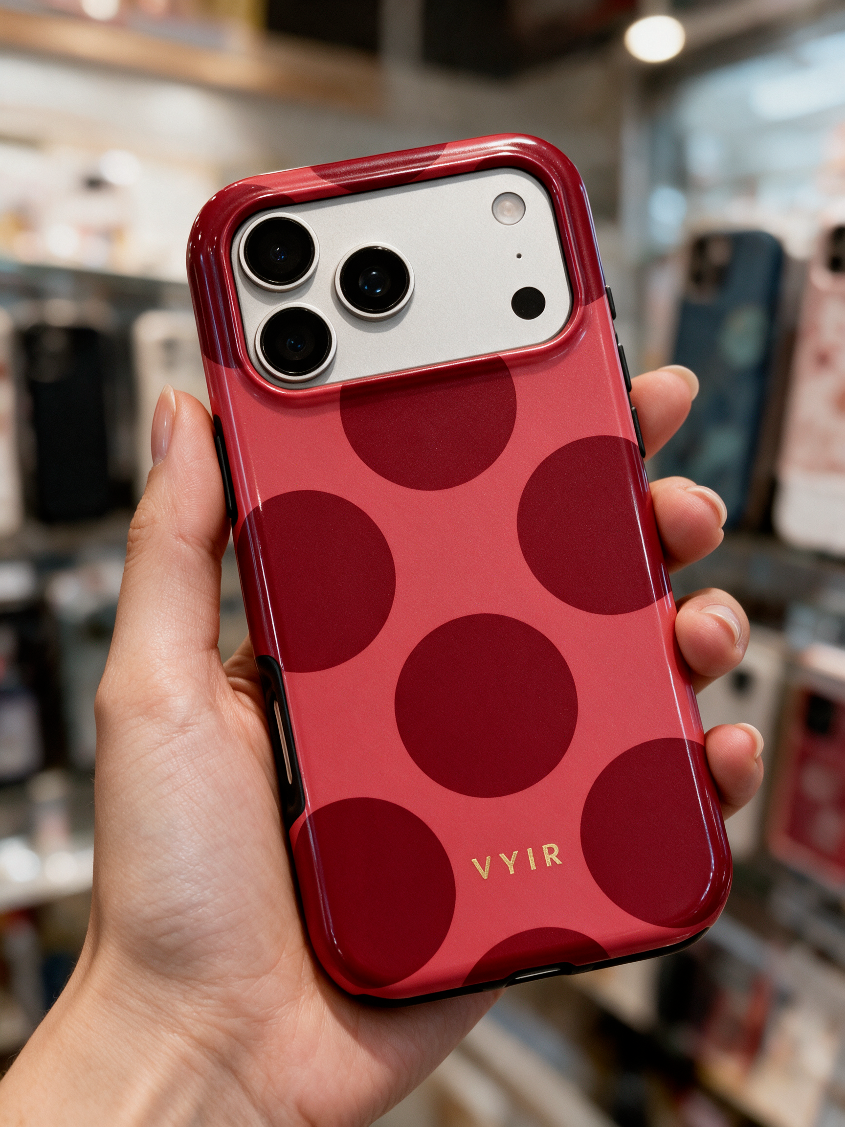 Large Polka Dots, Crimson Red - Shockproof MagSafe iPhone Case
